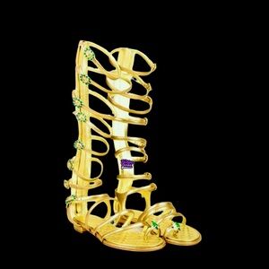 Chanel Gripoix Embellished ‘CC’ Charm Logo Gold Gladiator Leather Sandals